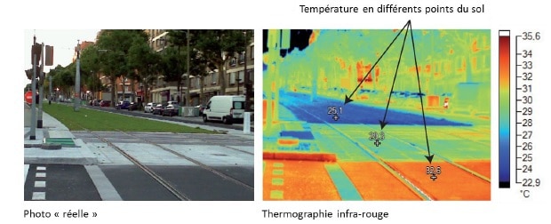 Clichés pris sur une voie du tramway parisien (T3) - Source : Apur (2012)